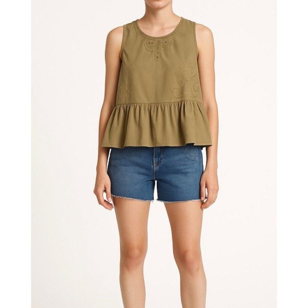 Madewell Women’s Embroidered Sleeveless Peplum Tank Top Size XS